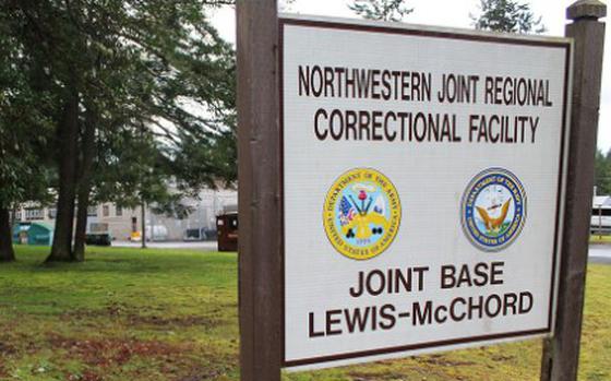 Sign at the Northwestern Joint Regional Correctional Facility, the jail at Joint Base Lewis-McChord in Washington.
