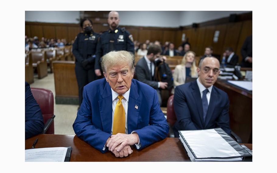 Former President Donald Trump attends his trial at Manhattan Criminal Court on May 2, 2024, in New York City. 