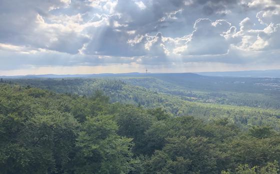 An aerial view of the forest surrounding Kaiserslautern, Germany.
