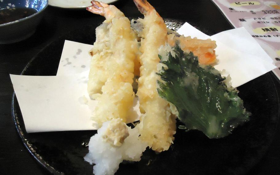 Juan seafood restaurant in Sasebo, Japan, also has fresh tempura. Here we see a fish and vegetable medley. 