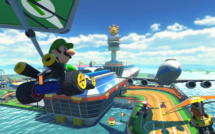 Unlike games such as “Pikmin 3” or “Super Mario 3D World,” the perspective isn’t contained to the immediate surroundings. In “Mario Kart 8,” you can see far and wide: racers’ faces turn to grimace as you pass, blimps high in the sky broadcast live streams of the race you’re currently in, and track surfaces get smashed, twisted or bent as levels unfold during a race.