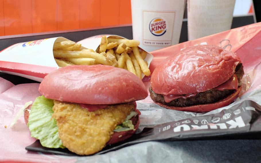  The patty in Burger King's Aka Samurai Chicken, left, resembles a giant tongue limply hanging out of the sandwich.