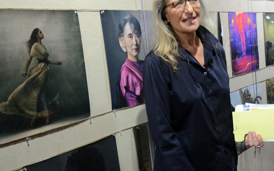 Photographer Annie Leibovitz talks during a special viewing of her exhibition, "WOMEN: New Portraits," Feb 17. The exhibition, currently in Tokyo until March 13, will be shown in 10 cities over the next 11 months. 
