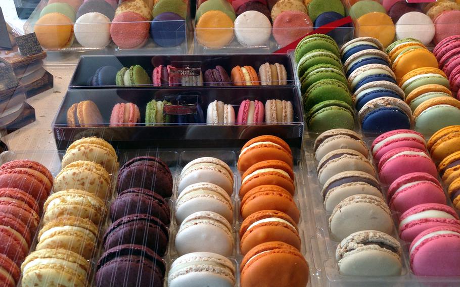 The macarons at Patisserie Rebert, a pastry and chocolate shop in Wissembourg, France, come in a variety of flavors and colors.


