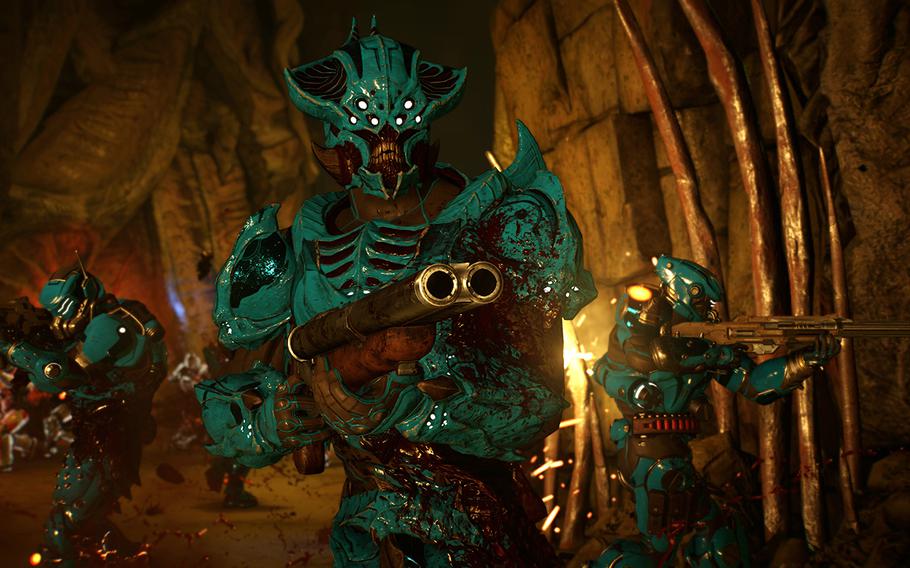 Players battle relentless demon hordes through the depths of hell in “Doom,” a reboot of the horror first-person shooter series.