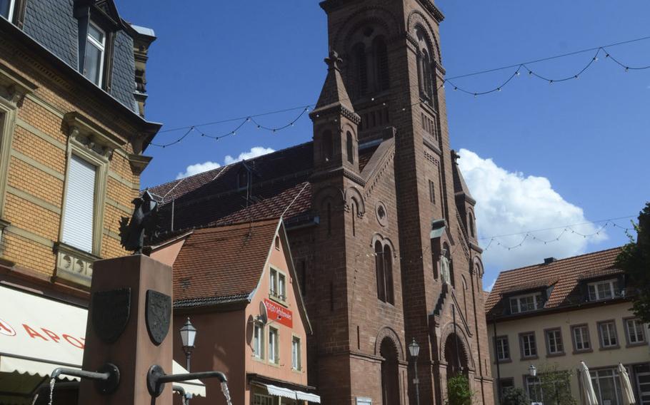 The central square of the medieval town of Neckargemuend, just outside Heidelberg. The town is situated along a gentle stretch of the Neckar River, in the Odenwald forest.

