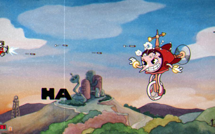Some of the "Cuphead" boss levels send Cuphead soaring through the clouds in a biplane, replacing the platforming action with a hyperactive shooter. 
