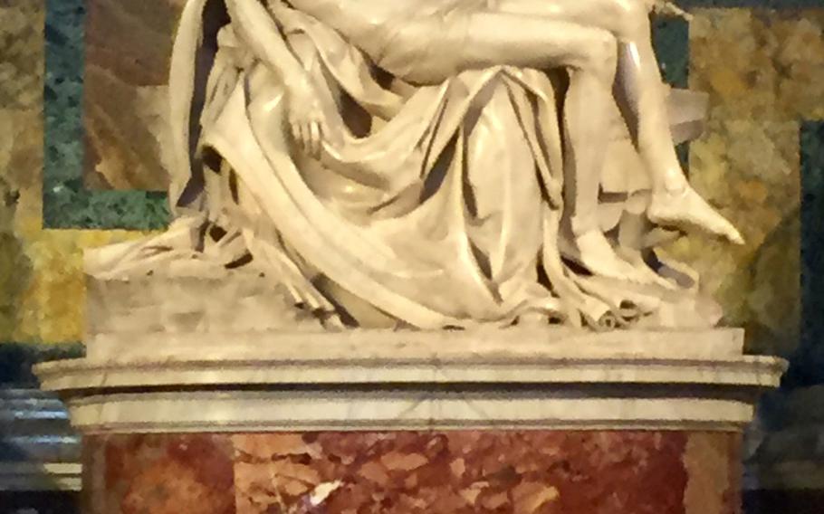 One of Michelangelo's first great sculptures, the Pieta, is displayed at St. Peter's Basilica in Rome. 