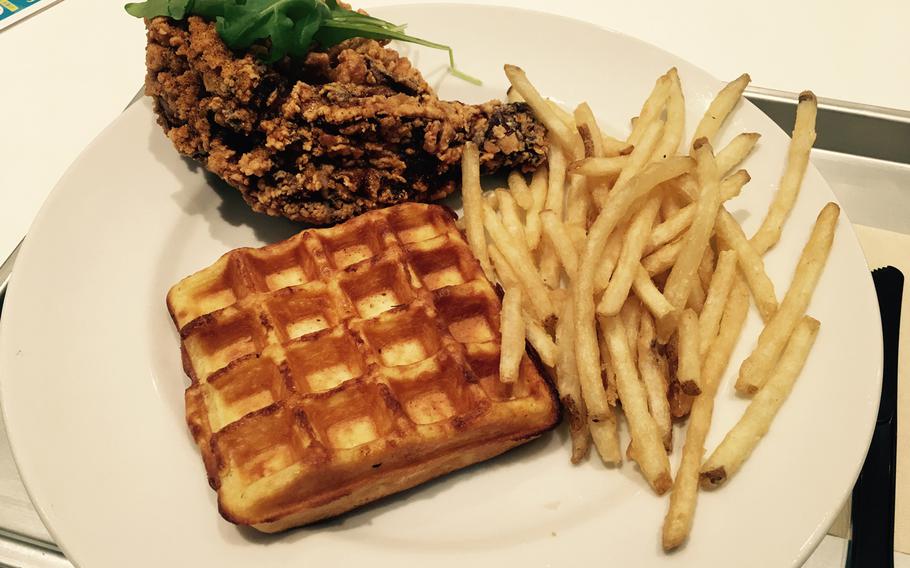 The Fried Chicken Waffle at J.S. Foodies, a popular restaurant with locations throughout Japan, is served with a side of fries