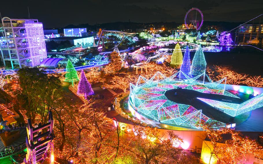 Yomiuriland's Jewellumination uses six million lights and includes a fountain show every 15 minutes. The displays run through Feb. 17. 