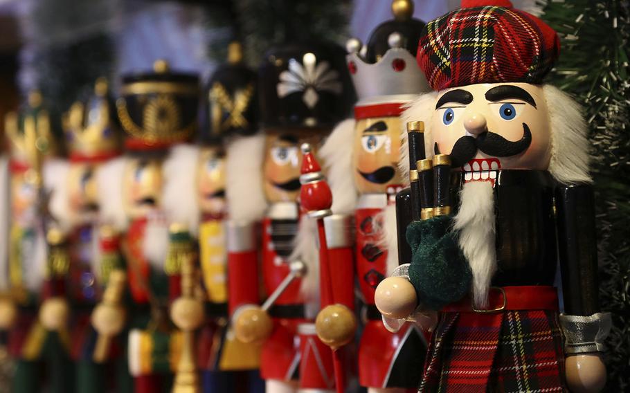 Christmas decorations, such as these nutcrackers at a traditional Christmas market in Nuremberg, Germany, abound in Europe this time of year.