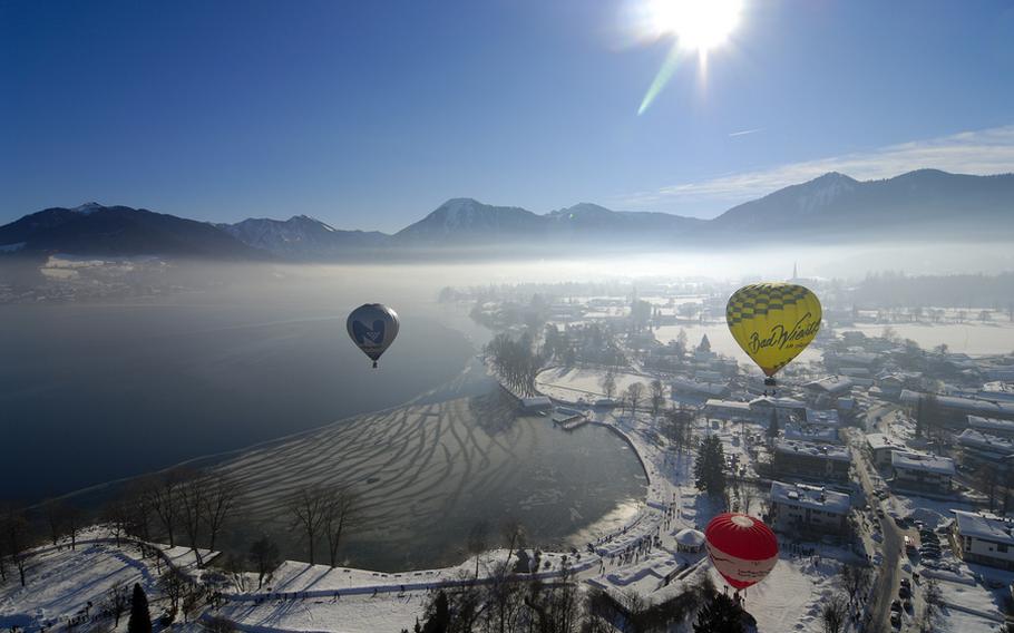 Hot-air balloons will glow and take to the skies near Bad Wiessee, Germany, through Feb. 9 for the Tegernseer Tal Montgolfiade.