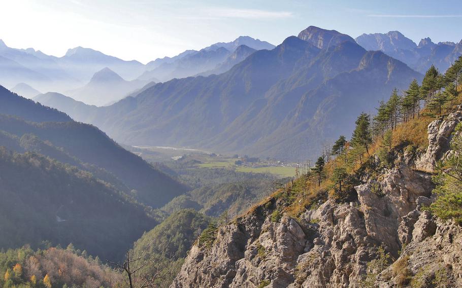 Breathtaking views from atop a mountain peak in the Italian Alps, along the trail leading to the abandoned towns of Palcoda and Tamar in Pordenone province, Italy. The towns are only accessible by foot, but hikers can park at the base of the mountain range in the town of Tramonti di Sotto, which is about a 45-minute drive from Aviano Air Base. 

