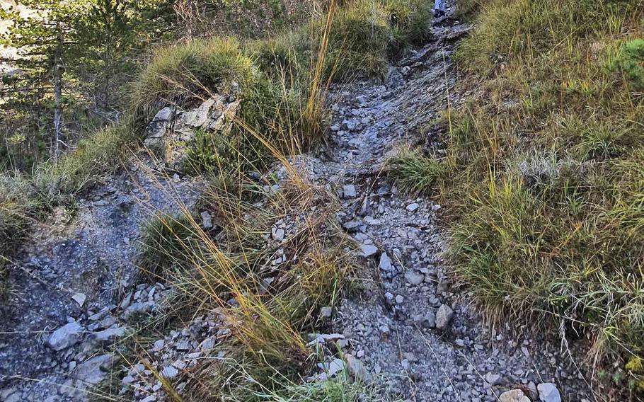 A trail leading to the abandoned town of Palcoda in Pordenone province, Italy. The town is only accessible by foot, which is easiest after driving to Tramonti di Sotto, about 26 miles northeast of Aviano Air Base. 

