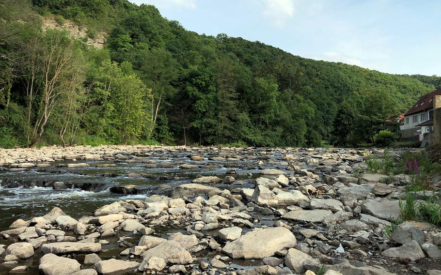 The Glan River runs alongside the town of Meisenheim, Germany. 
