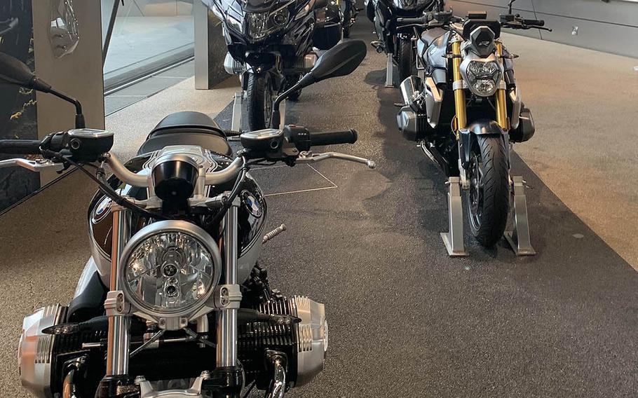 The second floor of the BMW Welt features different motorcycles produced by BMW, as seen Oct. 14, 2020.

