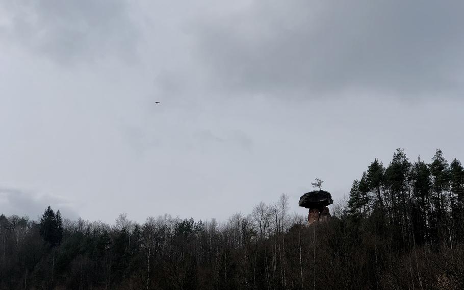 The Devil's Table is a 46-foot-tall mushroom shaped rock in the Palatinate Forest in Rheinland-Pfalz, Germany. 