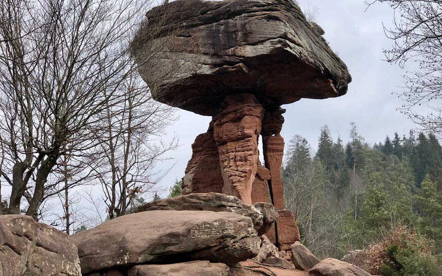 The Devil's Table is a 46-foot-tall mushroom-shaped rock in Germany's Palatinate Forest. 