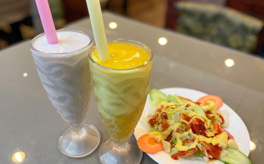 Indian restaurant Mito Cha near Osan Air Base, South Korea, serves traditional beverages such as delicious banana and mango lassis.
