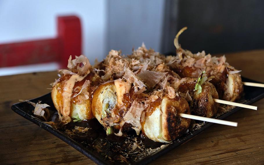 Eight is a humble eatery near Yokosuka Naval Base, Japan, with eight flavors of takoyaki on its menu. 