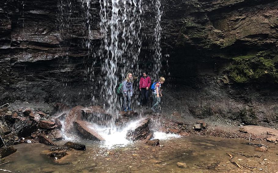 A rocky waterfall provides a nice place for kids to explore and climb about at the end of our hike along the Horschbachschlucht, northeast of Stuttgart.