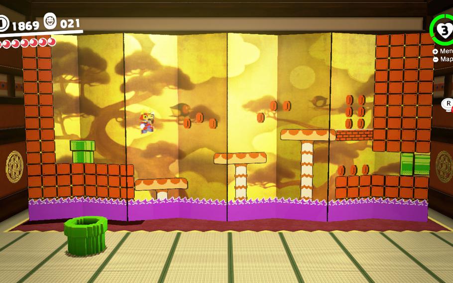 Some of the level designs of "Super Mario Odyssey" play with the juxtaposition of 3D and two-dimensional game space. 