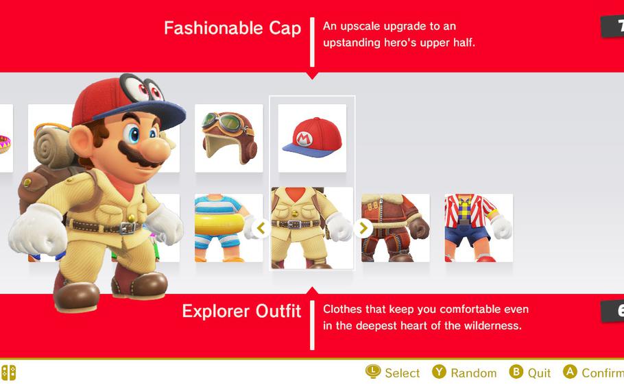 After collecting purple coins found in each level, Mario can buy new outfits in "Super Mario Odyssey."