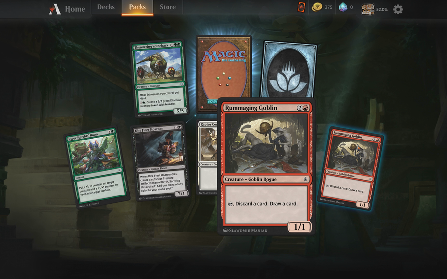 Cards in “Magic: The Gathering Arena” are earned largely by winning enough games to open randomized packs. 