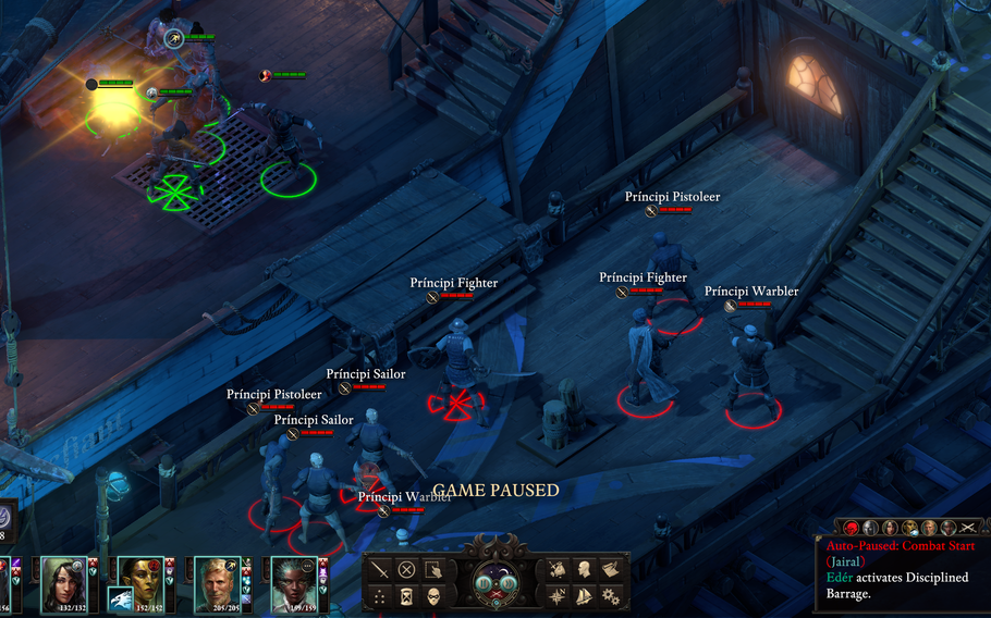 Battles in “Pillars of Eternity II: Deadfire” rely on the tried-and-true real time with pause combat system. Queue up an action and watch blood fly!