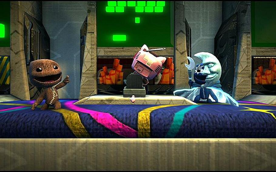 Sackboy - at left in his undressed state - can be equipped in a number of different customizable outfits.