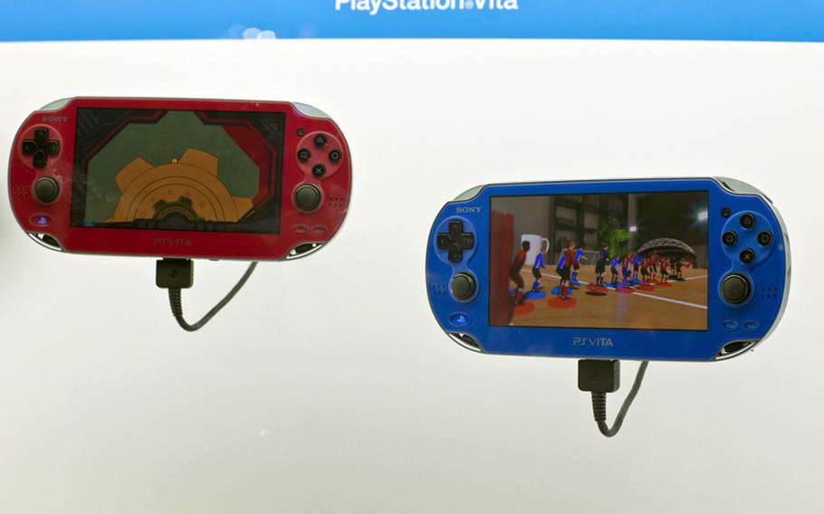 Sony showcased two new colors for the PlayStation Vita portable game consoles -- red and blue -- at the 2012 Tokyo Game Show.