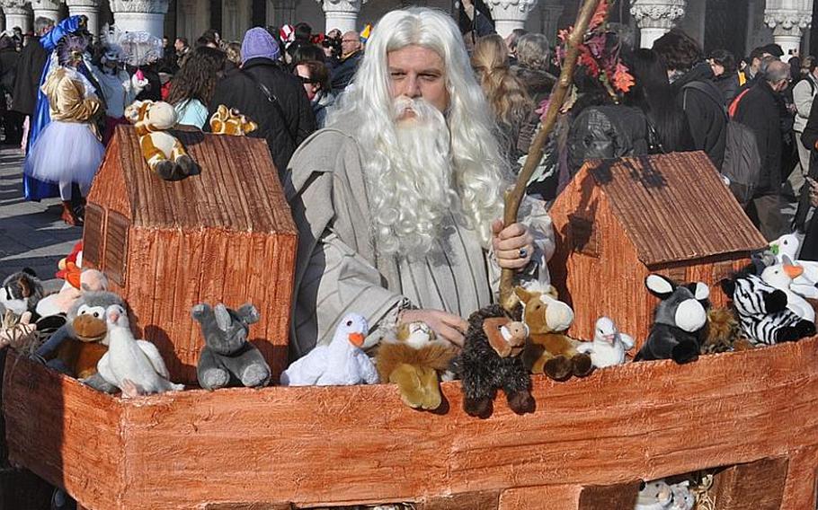 Venice experiences flooding almost every winter, but this reveler's services weren't needed during Carnevale in 2010. 'Noah' and his animal companions did manage to attract plenty of attention from photographers, though.