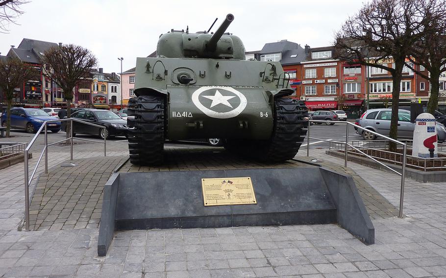 The Sherman tank on Bastogne&#39;s McAuliffe Square is a popular monument in the Belgian town. The tank belonged to the 11th Armored Division and was brought to a stop in the village of Renuamont on Dec. 30, 1944, after a German attack. Its crew was captured by the Germans and taken to a prisoner camp.