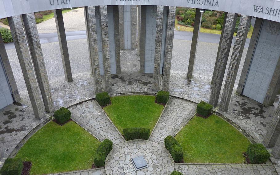 The inside of the Mardasson Memorial as seen from its roof. The memorial on the outskirts of Bastogne, Belgium, is in the form of a five-pointed star and honors American soldiers who were killed, wounded or missing in the Battle of the Bulge.