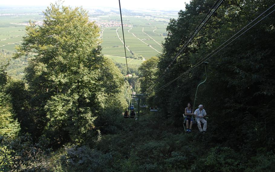 Chairlifts to the top of the Rietburg castle ruins glide over lush vegetation and, on a clear day, offer breathtaking views of the Germany's southern wine country.