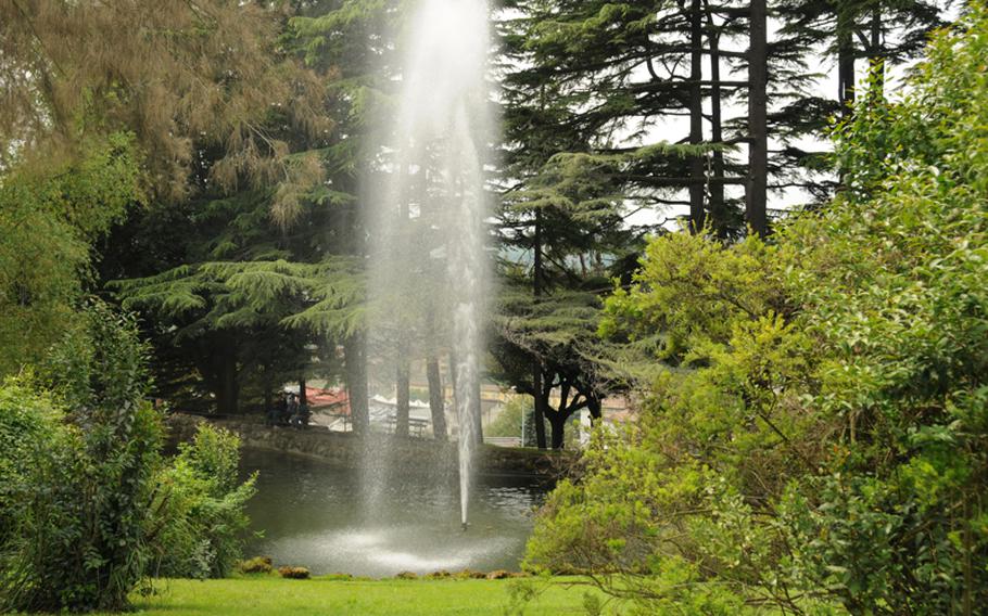 A lake fountain is one of the features of the well-maintained and beautiful public park in the heart of Benevento.