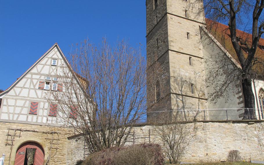 The Alexanderkirche, the oldest church in Marbach, Germany, was built in the 15th century. The gothic cathedral is in excellent condition and its location offers a good view of the town.