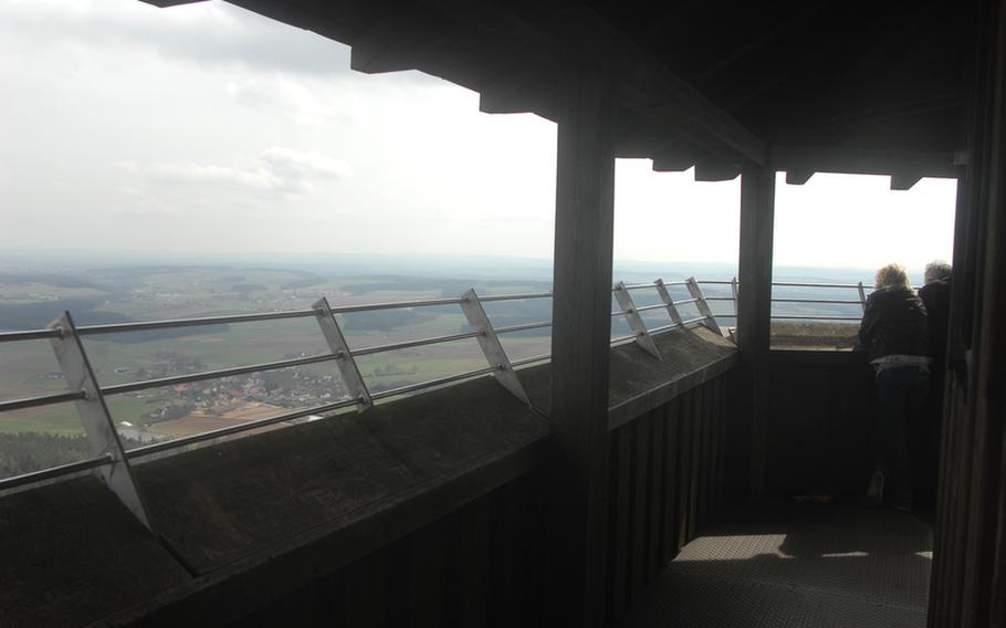 Visitors look out from the viewing platform on the tower at Rauher Kulm, a large basalt dome in Germany's Upper Palatinate region. A visit to the dome makes for a worthy day trip from the military community of Grafenwöhr.