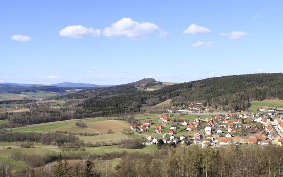 A view of the community of Waldeck, Germany, from the nearby castle ruins. Hikes to the castle ruins and the landmark Rauher Kulm mountain are perfect day trips for those coming from the Grafenwöhr area. The hikes combine a bit of geology, some history and a closer look at nature.
