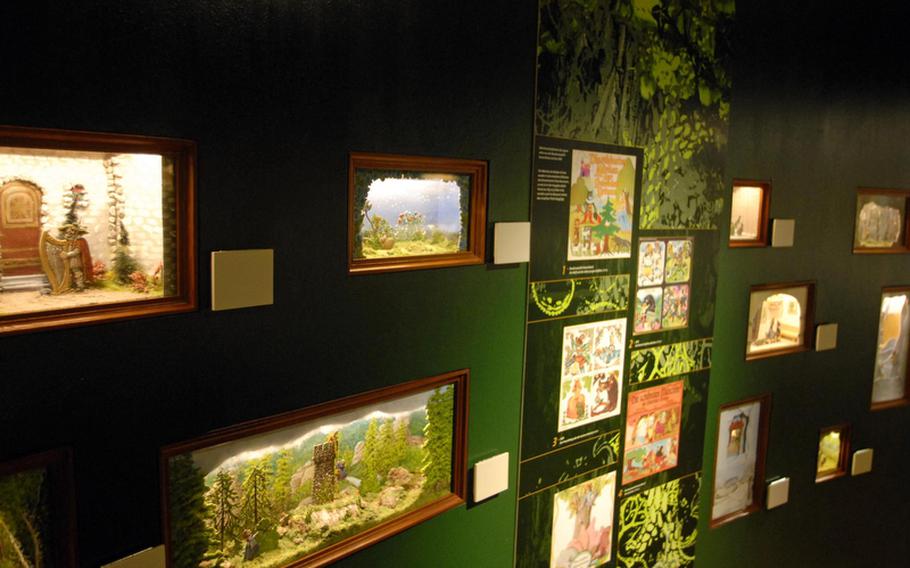 One of the unique areas of the (Brothers Grimm House) is A room at the Brüder Grimm-Haus is adorned with dioramas featuring scenes from the Grimm's fairy tales. Guests can test their fairy tale knowledge by guessing what story is displayed and then opening a sign beside the diorama to see if the guess was correct.