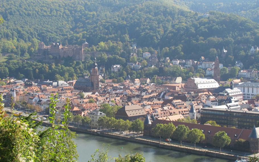 The magnificent view of the Heidelberg Castle from across the river on the Philosopher's Way.