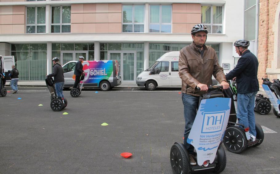 Before a two-hour Segway tour of Heidelberg, we practice starting, turning and the all-important stopping.