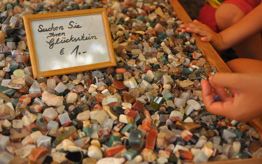 Roughly cut pieces of polished rocks were only 1 euro at a stand outside a shop in Idar-Oberstein, famous for its semiprecious gemstones.