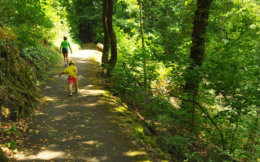 The path to Oberstein Castle is a steep climb through the woods above the town of Idar-Oberstein, Germany.