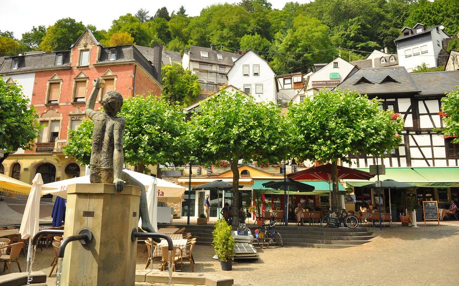 A quaint fountain sits in the town center of Idar-Oberstein, Germany. The town, composed of the villages Idar and Oberstein, is about 15 minutes away from Baumholder.