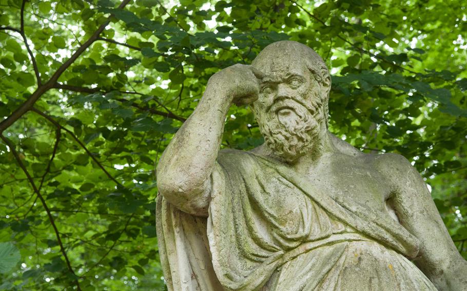 This statue of Socrates is tucked away near one of the open areas of the Gardens of the Hermitage in Bayreuth, Germany.