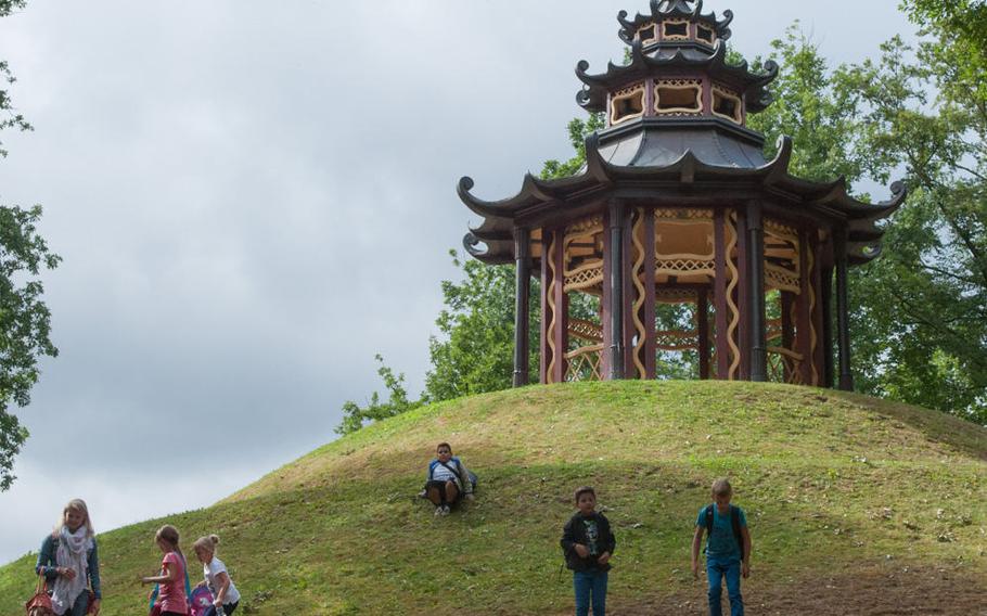 The Asian-influenced gazebo dates to at least 1793. It's now popular with children, who like to roll down the hill it sits upon.