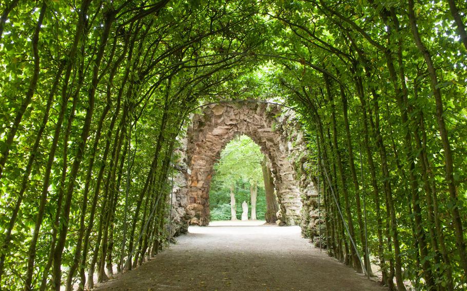 The garden pathways that wind through the open fields and forests of the Gardens of the Hermitage in Bayreuth, Germany, are well maintained.