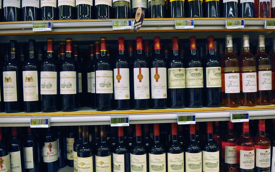 The wine selection at the Cora super store in Forbach, France,  is vast and mostly French, sold by region.