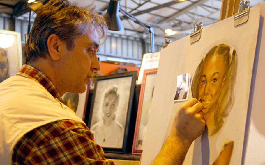 Sascha Kijanovich, an artist originally from Belgrade, Serbia-Montenegro, has been creating portraits at bazaars for 12 years.